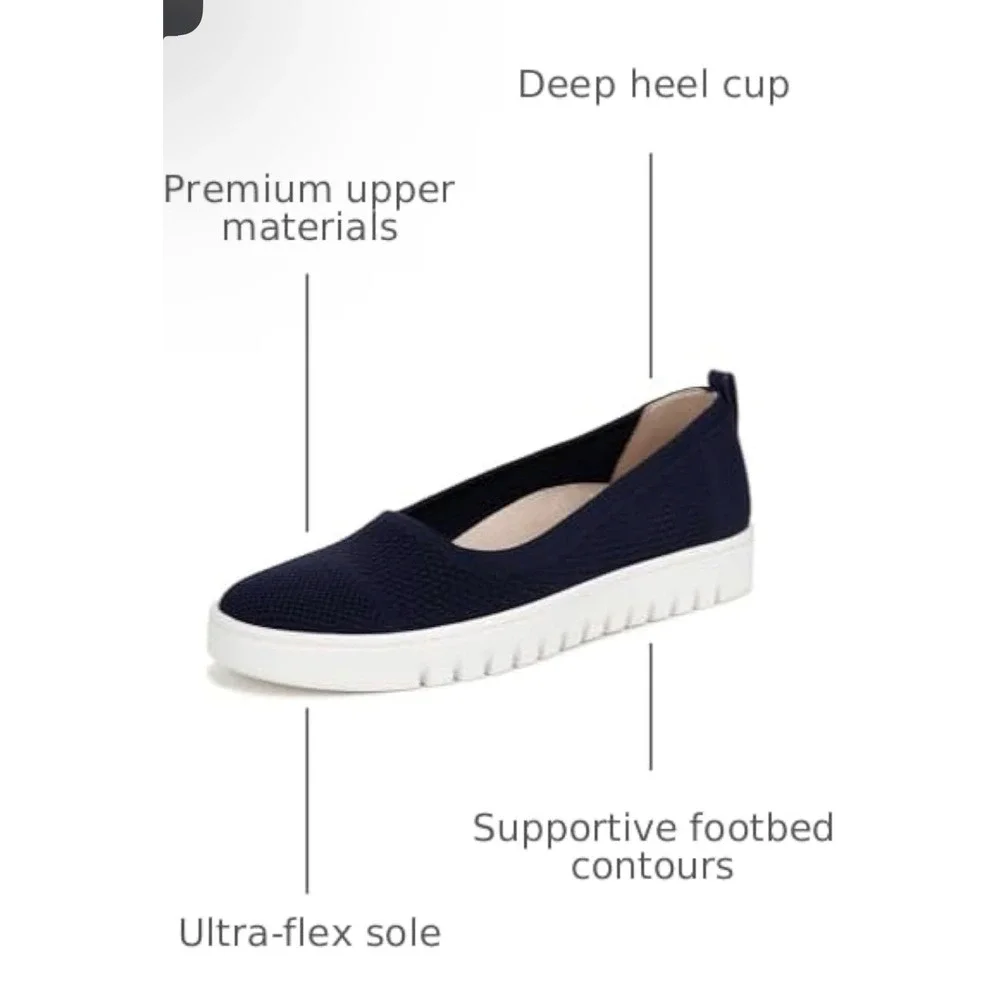 Vionic Womens 8 Medium Navy Blue Knit Slip On Sneakers Comfort Walking Flats New